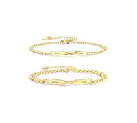 JSDDE Bracelet Couple Amoureux Personnalisé Prénoms Initiales en Acier Inoxydable Bracelet Plaque Gravure Texte à Chaîne Regolabile Personnalisable Connecté Distance Fiancés (Or Barre Torsadée)