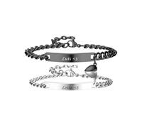 JSDDE Bracelet Couple Amoureux Personnalisé Prénoms Initiales en Acier Inoxydable Bracelet Plaque Gravure Texte à Chaîne Regolabile Personnalisable Connecté Distance Fiancés (Argent Noir Magnetique)