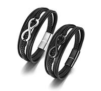 JSDDE Bracelet Couple Breloques Infini pour Homme et Femme Bracelets Unisexes en Cuir Multicouches avec Pendentif Infini en Acier Inoxydable Yin e Yang Bijoux Couple Connecté Cadeau Anniversaire