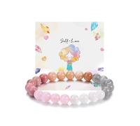 JSDDE Bracelet Élastique de Perles en Pierres Précieuses pour Fille Femme 8mm Bracelet Amour de Soi Protection avec Perles Quartz Rose Pierre de Lune Bijoux Porte-Bonheur Amulette Reiki Cristaux