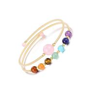 JSDDE Bracelet Élastique Enroulé en Fil Métal avec Perle Rond en Pierres Naturelles 7 Chakra Bracelet Fin Rigide Pierres et Cristaux Porte Bonheur Femme Fille Reiki Yoga Bijoux Breloques (Quartz Rose)