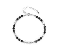 JSDDE Bracelet Homme Perles en Pierre Naturelle Acier Inoxydable 4mm Bracelet Protection Pierre et Cristal Porte Bonheur pour Femme Homme Bracelets Fines Personnalisé Nom Initiale (Obsidienne Gravure)