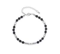 JSDDE Bracelet Homme Perles en Pierre Naturelle Acier Inoxydable 4mm Bracelet Protection Pierre et Cristal Porte Bonheur pour Femme Homme Bracelets Fines Personnalisé Nom Initiale (Lave Gravure)