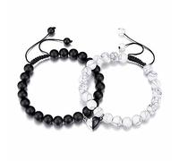 JSDDE Bracelet Magnétique pour Couple Aimant Coeur - en Perles Naturelles Connecté Pierre, Amoureux Élastique (Personnalisé Initiales)