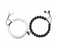 JSDDE Bracelet pour Couple Aimant Coeur 2pcs Bracelet en Perles Naturelles Magnetique Connecté Pierre Bracelet Couple Amoureux Bracelet Élastique
