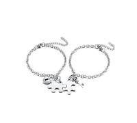 JSDDE Bracelet Puzzle Association pour Couple Amoureux en Acier Inoxydable BFF Bracelets Amitié avec Pendentif Serrure et Clé Gravure Personnalisée Nom Initiales pour Meilleurs Amis Distance (Blank)