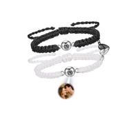 JSDDE Bracelets Couple Amoureux Projection Personnalisé Photo Image Bracelets en Cordon Tressé Pendentif Coeur Magnétique Brisé Séparable Bijoux Longue Distance Porte Photo Secrète Cadeau Anniversaire