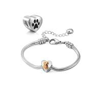 JSDDE Charme Coeur Amour Personnalisé Photo Image en Laiton Breloque Perle Porte Photo Mémorial avec Patte Chien Bead Charms Compatible Européen Bracelets Chaîne Serpent Bijoux Fantaisie (avec Chaîne)