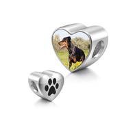 JSDDE Charme Coeur Amour Personnalisé Photo Image en Laiton Breloque Perle Porte Photo Mémorial avec Patte Chien Bead Charms Compatible Européen Bracelets Chaîne Serpent Bijoux Fantaisie pour Femmes