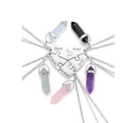 JSDDE Collier Amitié Coeur Separable pour 5 Meilleurs Amis Pointe Cristal | Collier Pendentif Puzzle de Coeur Divisi Gravure Best Friends Forever and Ever avec Pointe Cristal Chaîne Cadeau Amies Soeurs