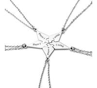 JSDDE Collier Amitié Personnalisé Prénoms pour 5 Personnes en Acier BFF Colliers Pendentif Étoile Séparable pour Meilleurs Amis Gravure Noms Initiales Cadeau Famille Amis Remise Diplômes (Argent)