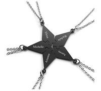 JSDDE Collier Amitié Personnalisé Prénoms pour 5 Personnes en Acier BFF Colliers Pendentif Étoile Séparable pour Meilleurs Amis Gravure Noms Initiales Cadeau Famille Amis Remise Diplômes (Noir)