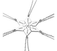 JSDDE Collier Amitié Personnalisé Prénoms pour 6 Personnes en Acier BFF Colliers Pendentif Étoile Séparable pour Meilleurs Amis Gravure Noms Initiales Cadeau Famille Amis Remise Diplômes (Argent)