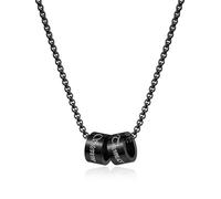 JSDDE Collier Anneau Personnalisé Prénoms en Acier Inoxydable pour Femme Homme Collier Breloques Anneau Perles Gravure Initiales Personnalisable Bijoux Distance pour Couple Famille (Noir 2 Anneaux)