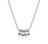 JSDDE Collier Anneau Personnalisé Prénoms en Acier Inoxydable pour Femme Homme Collier Breloques Anneau Perles Gravure Initiales Personnalisable Bijoux Distance pour Couple Famille (Argent 2 Anneaux)