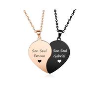 JSDDE Collier Coeur Separable pour Couple Personnalisé Prénoms Initiales en Acier Inoxydable Colliers Couple Amoureux Gravure Séparé en 2 BFF Collier Amitié pour Meilleurs Amis Cadeau (Or Rose + Noir)