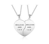 JSDDE Collier Coeur Separable pour Couple Personnalisé Prénoms Initiales en Acier Inoxydable Colliers Couple Amoureux Gravure Séparé en 2 BFF Collier Amitié pour Meilleurs Amis Cadeau (Argent)