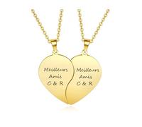 JSDDE Collier Coeur Separable pour Couple Personnalisé Prénoms Initiales en Acier Inoxydable Colliers Couple Amoureux Gravure Séparé en 2 BFF Collier Amitié pour Meilleurs Amis Cadeau (Or)