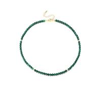 JSDDE Collier Court Perles en Pierre Naturelle pour Femme Fille 6mm Fine Choker Collier Ras de Cou Pierres et Cristaux Précieuses avec Entretoise Doré Yoga Bijoux Empilable Porte Bonheur (Malachite)