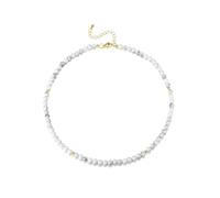 JSDDE Collier Court Perles en Pierre Naturelle pour Femme Fille 6mm Fine Choker Collier Ras de Cou Pierres et Cristaux Précieuses avec Entretoise Doré Yoga Bijoux Empilable Porte Bonheur (Howlite)