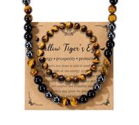 JSDDE Collier de perles pour homme avec bracelet oeil de tigre, obsidienne, hématite naturelle, pierres de guérison, collier oeil de tigre, amulette, cadeau spirituel