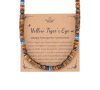 JSDDE Collier Homme avec Perles 7 Chakras Gemme 6mm Chakras Collier Perles Heishi Pierres et Cristaux Naturelles pour Femme Homme Yoga Bijoux Amulette Protection Porte-Bonheur Cadeau Oeil de Tigre