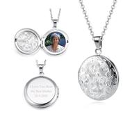 JSDDE Collier Médaillon Photo Personnalisable en Acier Inoxydable pour Femme Vintage Collier Pendentif Locket Porte Photo Portrait Personnalisé Prénom Initiales Gravure Motifs Fleur Relief Mémorial