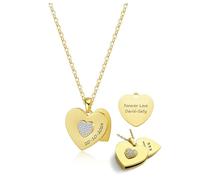 JSDDE Collier Pendente Coeur Amoureux Personnalisé Prénoms Initiales en Acier Collier Coeur Porte Message Amour Secret Gravure Texte Brillant Strass Cadeau Copine Mère Anniversaire Fête (Or)