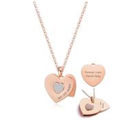 JSDDE Collier Pendente Coeur Amoureux Personnalisé Prénoms Initiales en Acier Collier Coeur Porte Message Amour Secret Gravure Texte Brillant Strass Cadeau Copine Mère Anniversaire Fête (Or Rose)