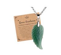 JSDDE Collier Pendentif Aile d'Ange en Pierre Naturelle pour Femme Homme Collier Plume Pierre et Cristal Précieuse Chaîne Argent per Talisman Protection Bijoux Porte Bonheur Amulette (Aventurine)