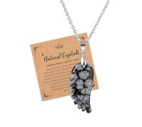 JSDDE Collier Pendentif Aile d'Ange en Pierre Naturelle pour Femme Homme Collier Plume Pierre et Cristal Précieuse Chaîne Argent Talisman Protection Porte Bonheur Amulette (Obsidienne Flocon Neige)