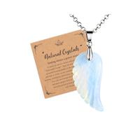 JSDDE Collier Pendentif Aile d'Ange en Pierre Naturelle pour Femme Homme Collier Plume Pierre et Cristal Précieuse Chaîne Argent per Talisman Protection Bijoux Porte Bonheur Amulette (Opalite)