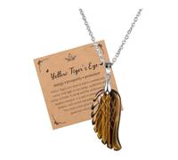 JSDDE Collier Pendentif Aile d'Ange en Pierre Naturelle pour Femme Homme Collier Plume Pierre et Cristal Précieuse Chaîne Argent per Talisman Protection Bijoux Porte Bonheur Amulette (Oeil de Tigre)