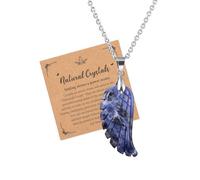 JSDDE Collier Pendentif Aile d'Ange en Pierre Naturelle pour Femme Homme Collier Plume Pierre et Cristal Précieuse avec Chaîne Argent per Talisman Protection Bijoux Porte Bonheur Amulette (Sodalite)