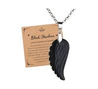JSDDE Collier Pendentif Aile d'Ange en Pierre Naturelle pour Femme Homme Collier Plume Pierre et Cristal Précieuse Chaîne Argent per Talisman Protection Bijoux Porte Bonheur Amulette (Obsidienne)