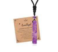 JSDDE Collier Pendentif Colonne Rectangulaire Gravure Sable Doré pour Femme Homme Collier Barre Verticale Personnalisé Prénom Initiales Date Texte en Pierre Naturelle Cadeau Anniversaire (Améthyste)