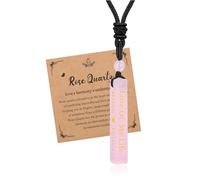 JSDDE Collier Pendentif Colonne Rectangulaire Gravure Sable Doré pour Femme Homme Collier Barre Verticale Personnalisé Prénom Initiales Date Texte en Pierre Naturelle Cadeau Anniversaire (Quartz Rose)