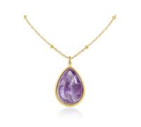 JSDDE Collier Pendentif Goutte en Pierre Naturelle pour Femme Fille Collier Breloque Larme d'Améthyste Chaîne de Perles Fin Or en Acier Inoxydable Bijoux Pierre et Cristal Ajustable Copine Maman Amies