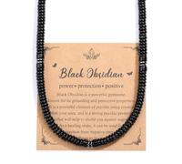 JSDDE Collier Perles Heishi en Pierres Semi Précieuses pour Homme Femme 6mm Collier de Pieress et Cristaux Obsidienne avec Hématite Reiki Bijoux Protection contre Anxiété Spirituel Cadeau Anniversaire