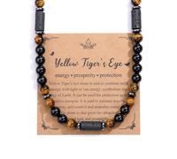 JSDDE Collier Triple Protection de Perles en Pierres Naturelles pour Homme 8mm Unisexe Collier Breloque en Perle Colonne de Lave Bijoux Protection Oeil de Tigre Hématite Anti Énergie Négative Garçon
