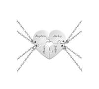 JSDDE Colliers Amitié avec Coeur Separable Personnalisé Prénoms Initiales en Acier Inoxydable Colliers BFF pour 4 Meilleurs Amis Gravure Séraré en 4 Souvenir Famille Cadeau Diplôme Graduation (Argent)