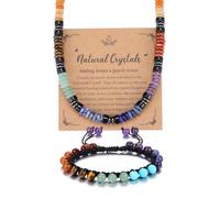 JSDDE Ensemble 7 Chakras Bijoux pour Hommes avec Collier Perles Pierres et Cristaux et Bracelet en Cordon avec Perles Rondes Pierres