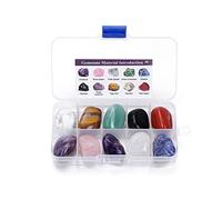 JSDDE Lot de 10pcs Pierres et Cristaux Naturelles pour Lithotherapie 10 Types Pierres Précieuses Roulées Irrégulières Collection Cristal de Roche Minéral Reiki Guérison Chakra Méditaion 2-3cm en Boîte