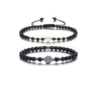 JSDDE Lot de 2 bracelets en obsidienne en pierre naturelle pour couple - Arbre de vie - Bracelet d'amitié porte-bonheur - Bijoux pour homme et femme, Eine Grösse, Pierre précieuse, Obsidienne