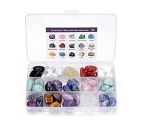 JSDDE Lot de Pierres et Cristaux Naturelles pour Lithotherapie 15 Types Pierres Précieuses Roulées Irrégulières Collection Cristal de Roche Minéral pour Reiki Guérison Chakra Méditation 1-2cm en Boîte