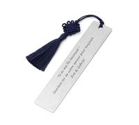 JSDDE Marque Page Personnalisé Gravure Noms Initiales en Acier pour Homme Femme Signet Plaque Personnalisable Texte Lecteur Étudiant avec Gland Cadeau Professeur Souvenir Diplômé (Pompon Noeud Bleu)