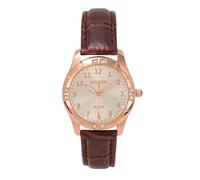 JSDDE Montre Analogique Quartz pour Femme 32mm Cadran Lumineux Rond Or Rose Brillant Pavé de Strass Chiffres Arabes Élégant Montre Bracelet en Cuir PU Ajustable Mouvement Quartz pour Fille (Marron)