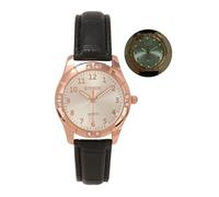 JSDDE Montre Analogique Quartz pour Femme 32mm Cadran Lumineux Rond Or Rose Brillant Pavé de Strass Chiffres Arabes Élégant Montre Bracelet en Cuir PU Ajustable Mouvement Quartz pour Fille (Noir)