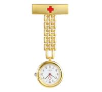 JSDDE Montre Infirmières en Acier Inoxydable avec Broche Montre de Poche Gousset Médecins Bracelet Maille Chiffres Arabes Gravuer Croix Rouge avec Épingle Sûreté Cadeau pour Personnel Médical (Or)