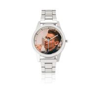 JSDDE Montre Photo Personnalisé pour Femme Homme, Montres Analogique Quartz Grand Cadran Facile à Lire en Métal, Montre Personnalisable Photo Image Bracelet en Acier Inoxy Cadran Argent (Argent)